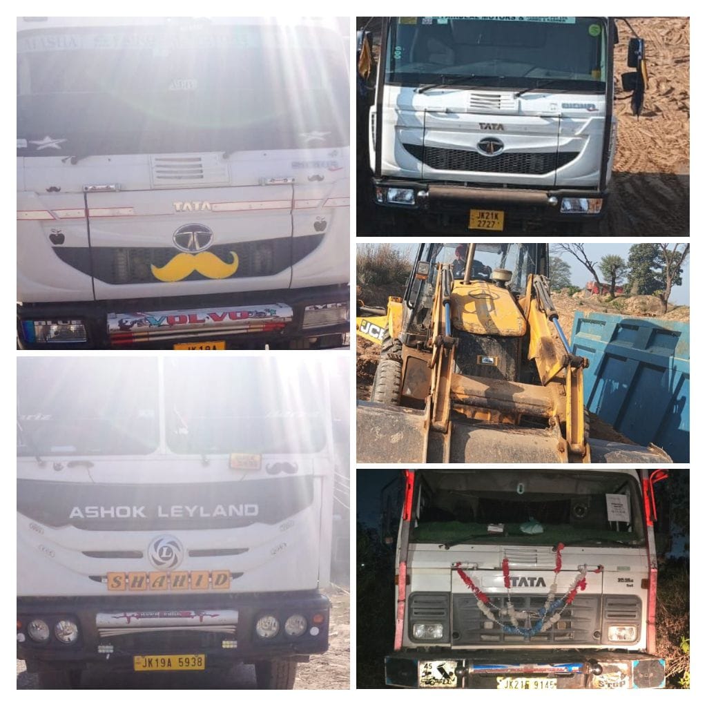 'Crackdown on illegal mining by Samba Police, seizes 05 vehicles including 04 Dumpers, 01 excavator'